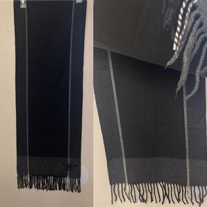 Stewart of Scotland men’s black grey herringbone scarf acrylic 13.5x76